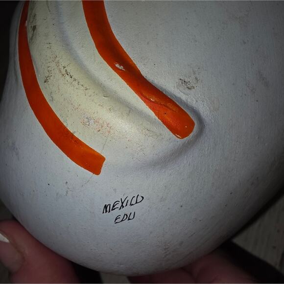 Vtg Mexican Folk Art Pottery Head Vase Mask Hand Painted Unique Signed Planter - Picture 4 of 7